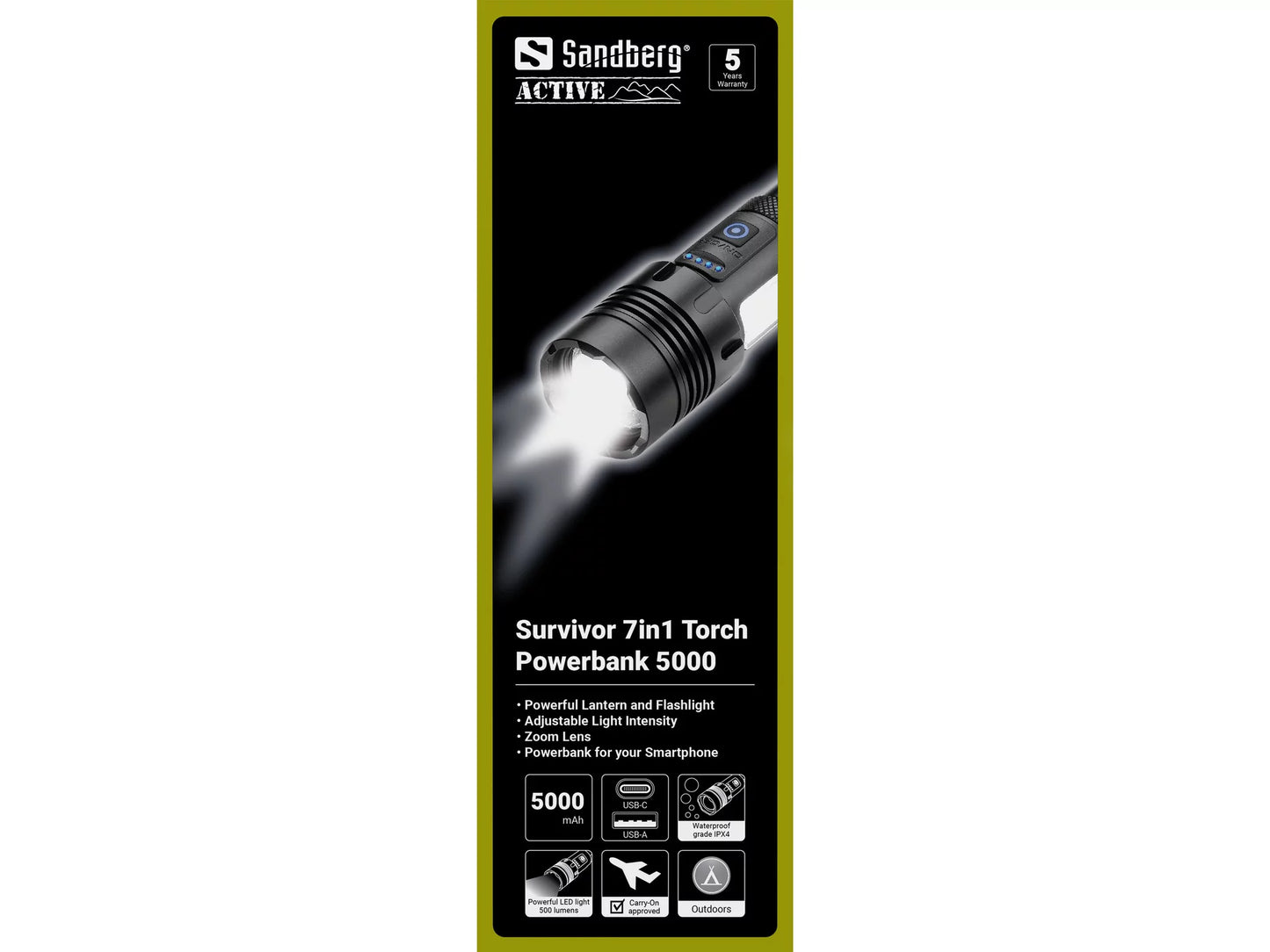 Sandberg Survivor 7in1 Torch Powerbank 5000